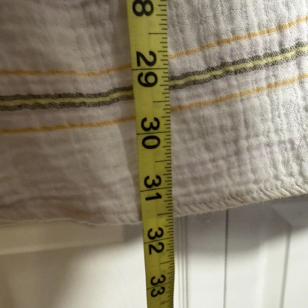 Free People Rolling Clouds 100% Cotton Gauze Tunic Women M Cream Striped Hooded